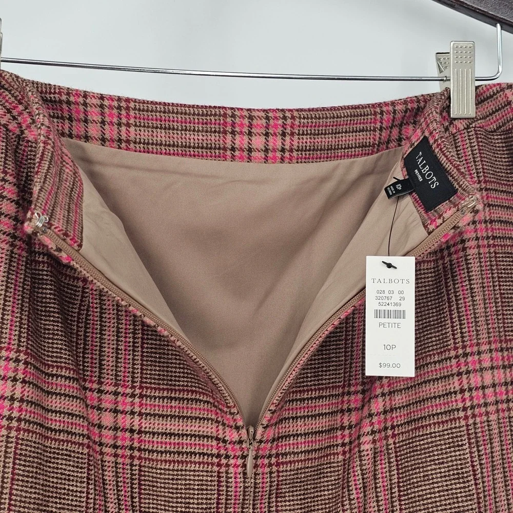 Talbots Wool Blend Plaid Skirt 10P Brown Pink Dark Academia Preppy Heritage NWT